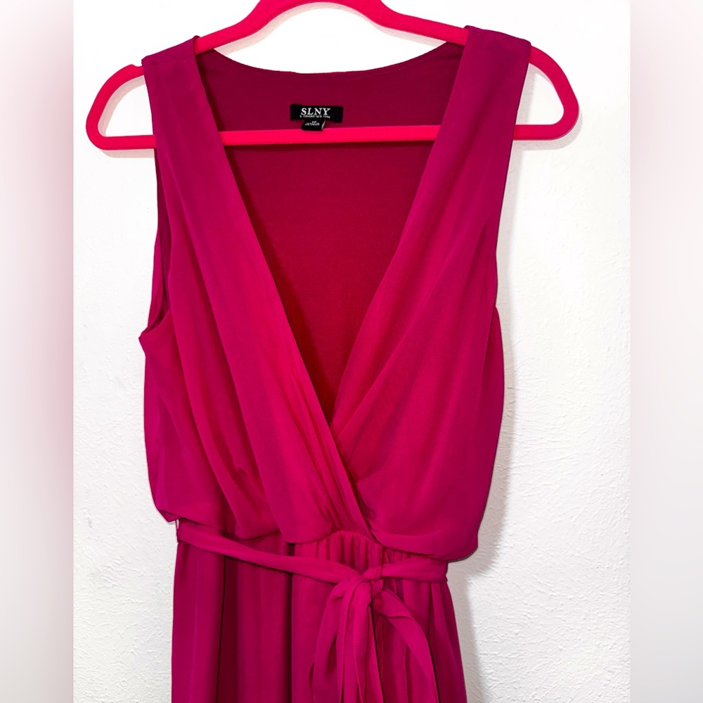 SLNY Pink Plunge Neck Wrap Maxi Dress